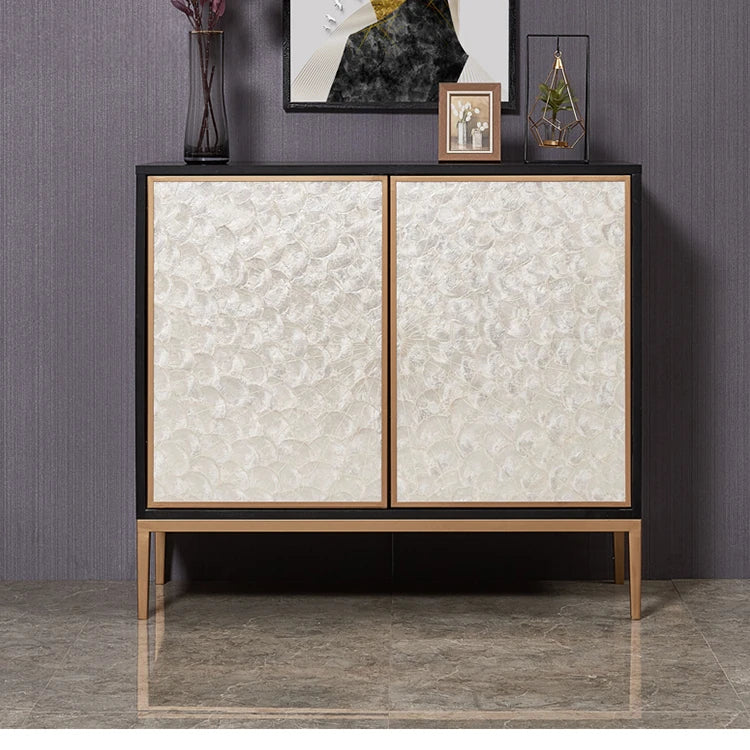 Elegant Shell Cabinet with Textured Panels - Stylish Storage Solution for Modern Spaces hbs-4430