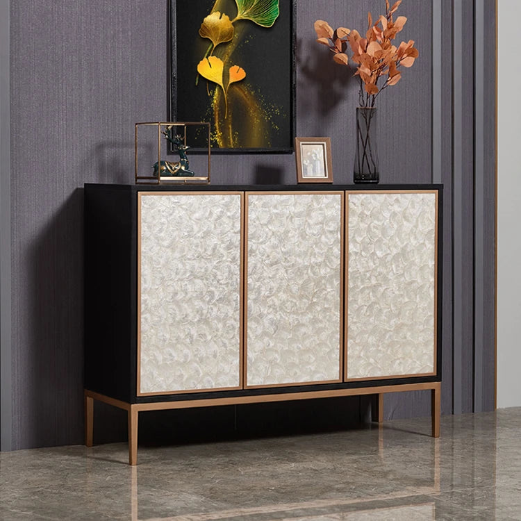 Elegant Shell Cabinet with Textured Panels - Stylish Storage Solution for Modern Spaces hbs-4430