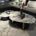 Elegant Oval Coffee Table in Sintered Stone with Gold Accents - Modern Living Room Centrepiece hbso-3011