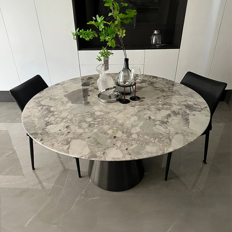 Elegant Round Dining Table with Sintered Stone Top and Stainless Steel Base – Modern Multi-Layer Design for Stylish Interiors hbso-3012