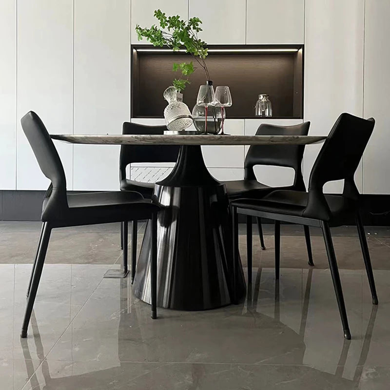 Elegant Round Dining Table with Sintered Stone Top and Stainless Steel Base – Modern Multi-Layer Design for Stylish Interiors hbso-3012