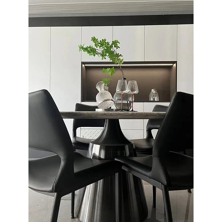 Elegant Round Dining Table with Sintered Stone Top and Stainless Steel Base – Modern Multi-Layer Design for Stylish Interiors hbso-3012