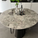 Elegant Round Dining Table with Sintered Stone Top and Stainless Steel Base – Modern Multi-Layer Design for Stylish Interiors hbso-3012