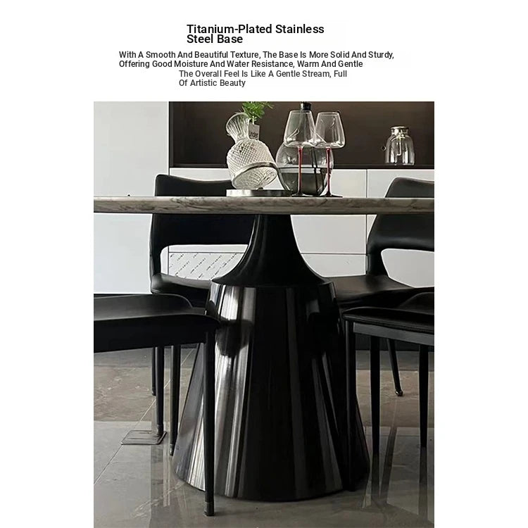 Elegant Round Dining Table with Sintered Stone Top and Stainless Steel Base – Modern Multi-Layer Design for Stylish Interiors hbso-3012