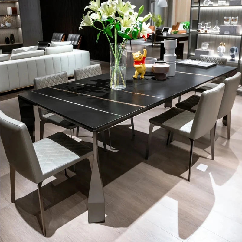 Modern Sintered Stone Stainless Steel Dining Table - Elegant Black Finish for Stylish Interiors hbso-3013