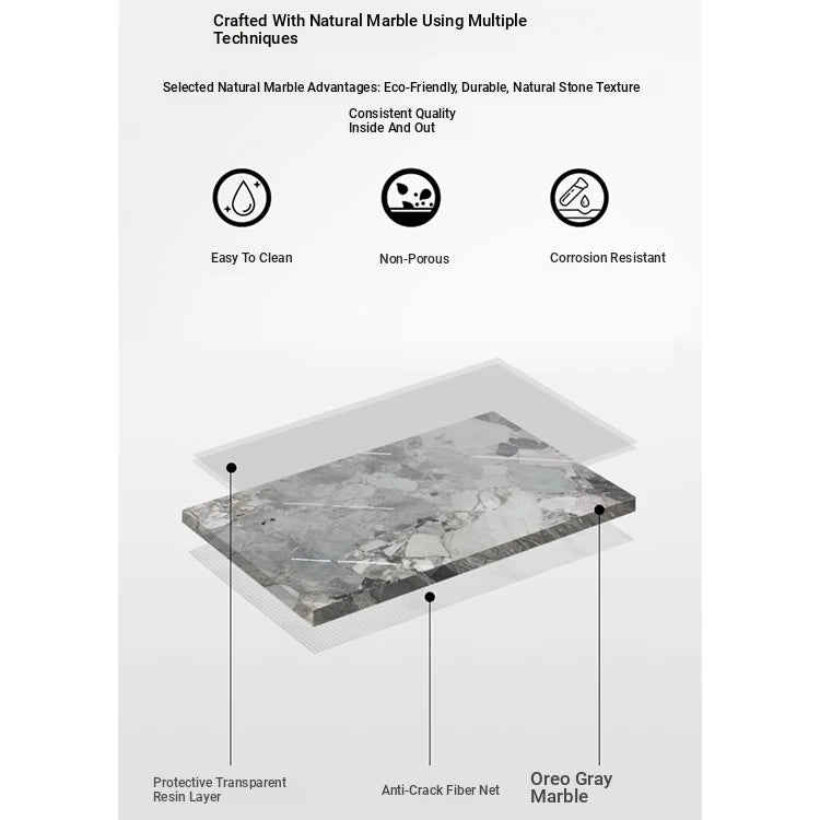 Stylish Sintered Stone Coffee Table with Multi-Layer Stainless Steel Base - Modern Living Room Accent Piece hbso-3014