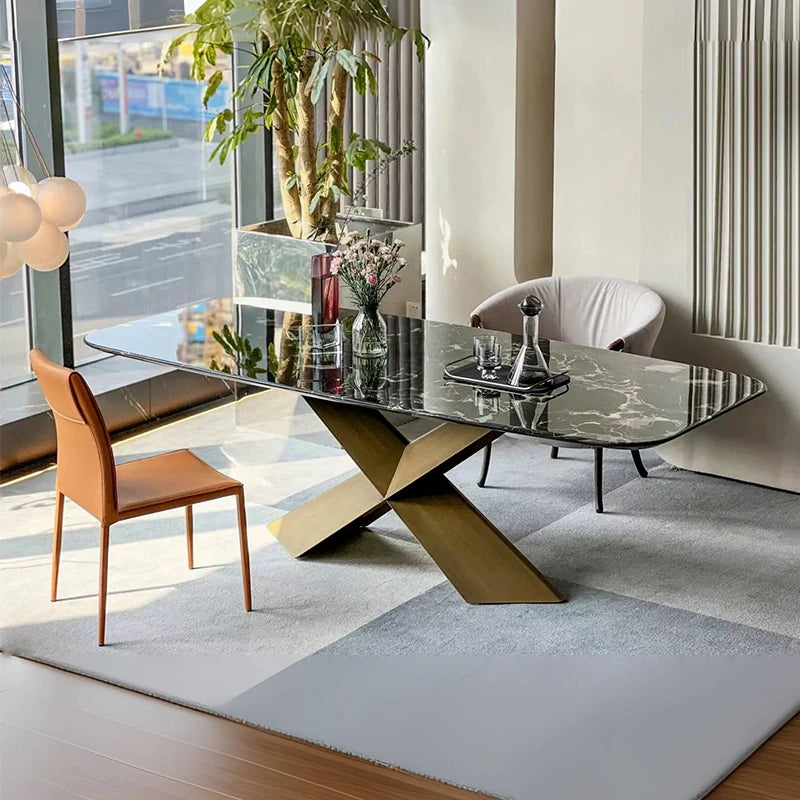 Stylish Sintered Stone Dining Table with Stainless Steel Multi-Layer Board - Modern Elegance for Your Home hbso-3018