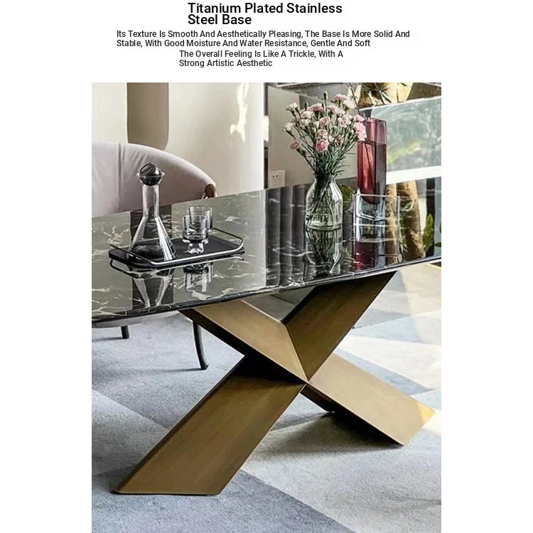 Stylish Sintered Stone Dining Table with Stainless Steel Multi-Layer Board - Modern Elegance for Your Home hbso-3018