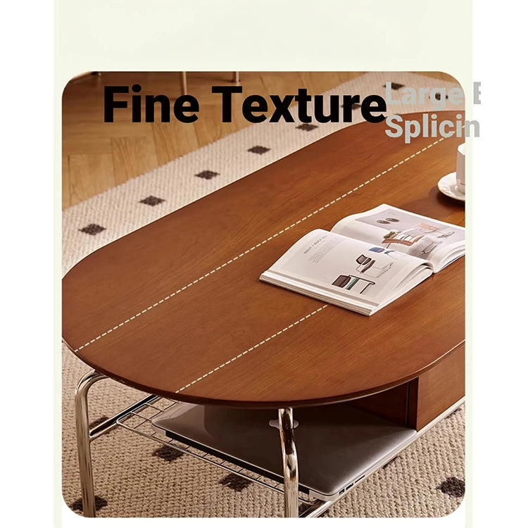 Stylish Cherry Wood & Stainless Steel Coffee Table - Space-Saving Design for Modern Living Rooms - 47.24 x 23.62 hby-4600