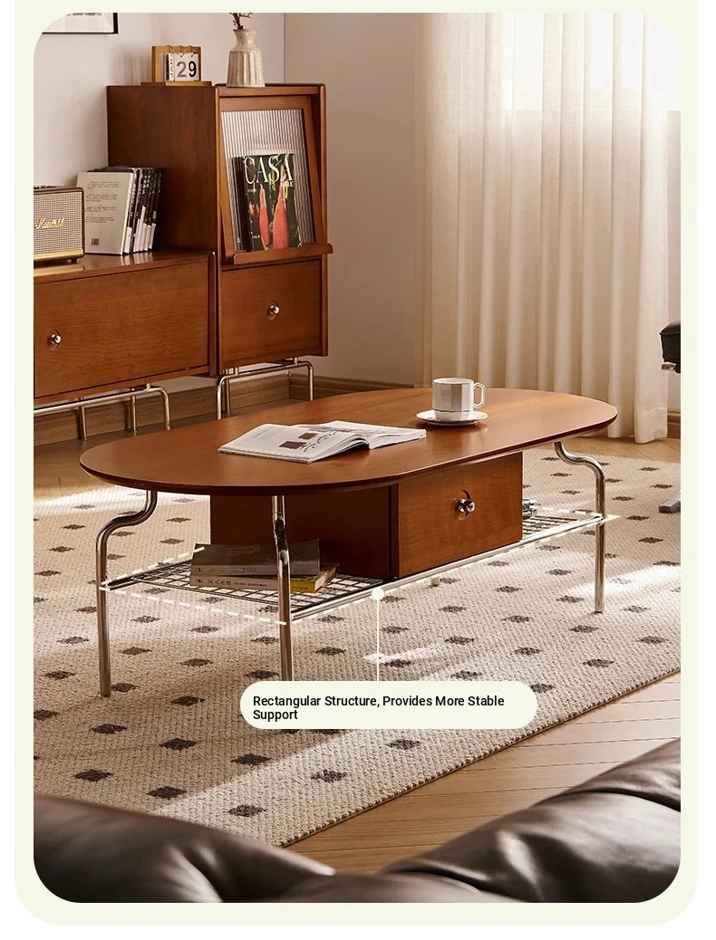 Stylish Cherry Wood & Stainless Steel Coffee Table - Space-Saving Design for Modern Living Rooms - 47.24 x 23.62 hby-4600