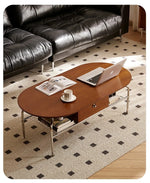 Stylish Cherry Wood & Stainless Steel Coffee Table - Space-Saving Design for Modern Living Rooms - 47.24 x 23.62 hby-4600