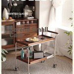 Elegant Cherry Wood and Stainless Steel Serving Cart – Perfect for Home Entertaining and Stylish Storage hby-4602