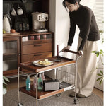 Elegant Cherry Wood and Stainless Steel Serving Cart – Perfect for Home Entertaining and Stylish Storage hby-4602
