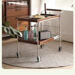 Elegant Cherry Wood and Stainless Steel Serving Cart – Perfect for Home Entertaining and Stylish Storage hby-4602
