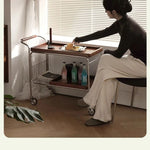 Elegant Cherry Wood and Stainless Steel Serving Cart – Perfect for Home Entertaining and Stylish Storage hby-4602