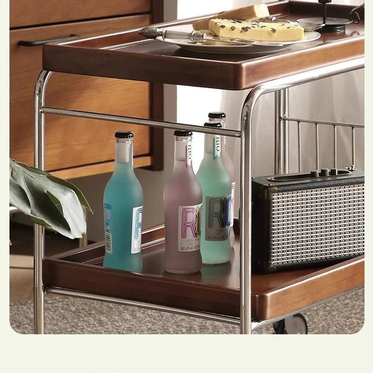 Elegant Cherry Wood and Stainless Steel Serving Cart – Perfect for Home Entertaining and Stylish Storage hby-4602