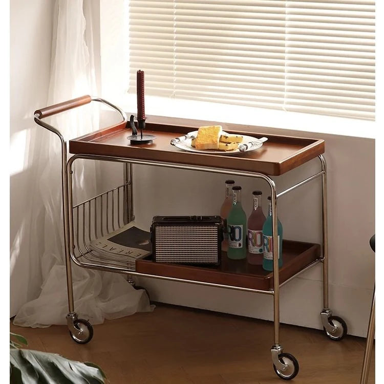 Elegant Cherry Wood and Stainless Steel Serving Cart – Perfect for Home Entertaining and Stylish Storage hby-4602