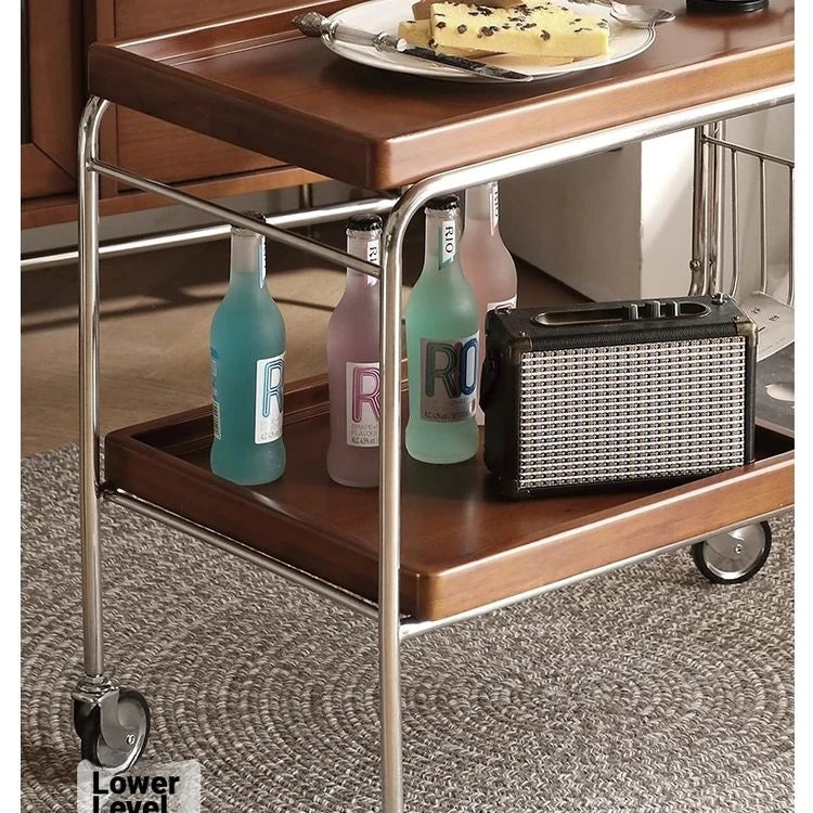 Elegant Cherry Wood and Stainless Steel Serving Cart – Perfect for Home Entertaining and Stylish Storage hby-4602