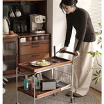 Elegant Cherry Wood and Stainless Steel Serving Cart – Perfect for Home Entertaining and Stylish Storage hby-4602