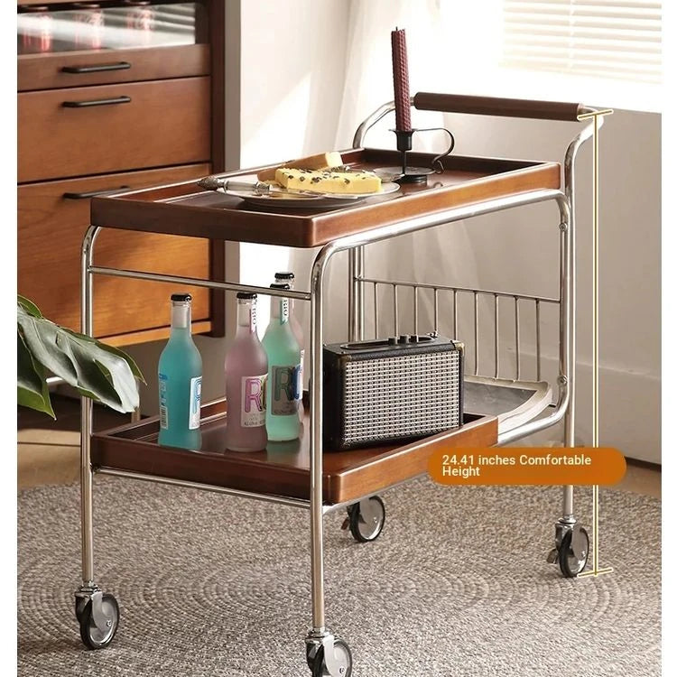 Elegant Cherry Wood and Stainless Steel Serving Cart – Perfect for Home Entertaining and Stylish Storage hby-4602