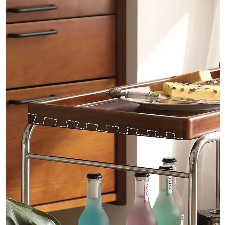 Elegant Cherry Wood and Stainless Steel Serving Cart – Perfect for Home Entertaining and Stylish Storage hby-4602