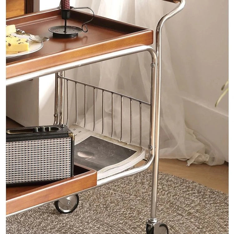 Elegant Cherry Wood and Stainless Steel Serving Cart – Perfect for Home Entertaining and Stylish Storage hby-4602