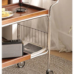 Elegant Cherry Wood and Stainless Steel Serving Cart – Perfect for Home Entertaining and Stylish Storage hby-4602