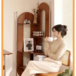 Elegant Cherry Wood and Glass Corner Storage Rack - Stylish Multi-Functional Shelving Unit for Home Decor hby-4603