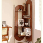 Elegant Cherry Wood and Glass Corner Storage Rack - Stylish Multi-Functional Shelving Unit for Home Decor hby-4603