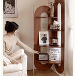 Elegant Cherry Wood and Glass Corner Storage Rack - Stylish Multi-Functional Shelving Unit for Home Decor hby-4603