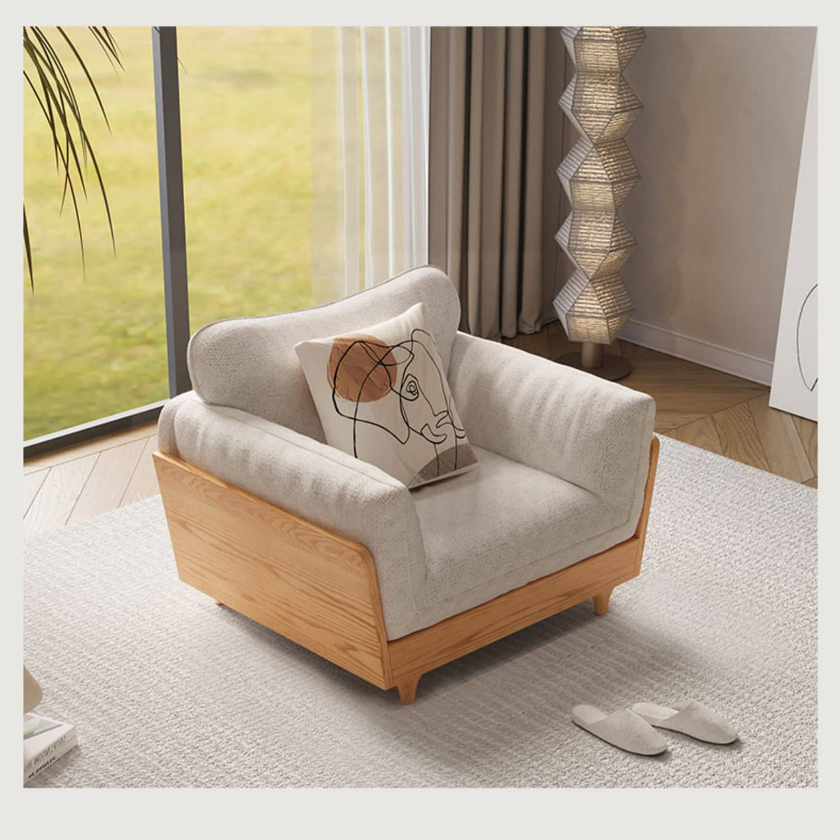 Elegant Off White Sofa with Oak Wood Frame and Plush Goose Down Fill hbzwg-631