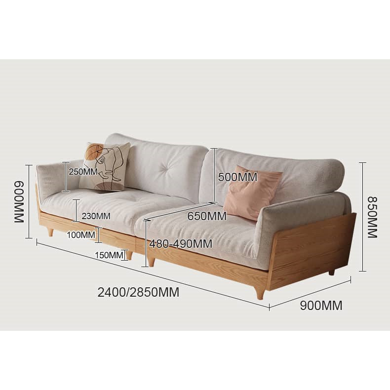 Elegant Off White Sofa with Oak Wood Frame and Plush Goose Down Fill hbzwg-631