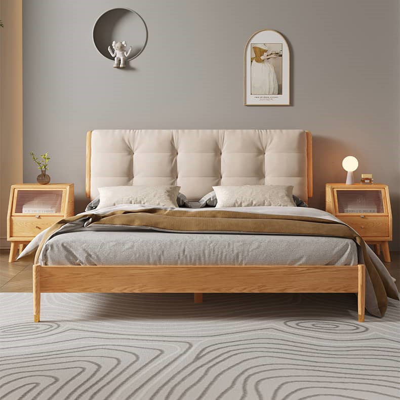 Luxurious Off White Bed with Oak Wood Frame and Goose Down Fill - Scratch-Resistant Fabric Finish hbzwg-632