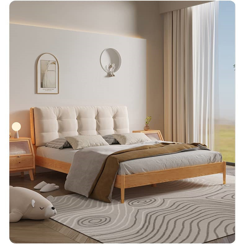 Luxurious Off White Bed with Oak Wood Frame and Goose Down Fill - Scratch-Resistant Fabric Finish hbzwg-632