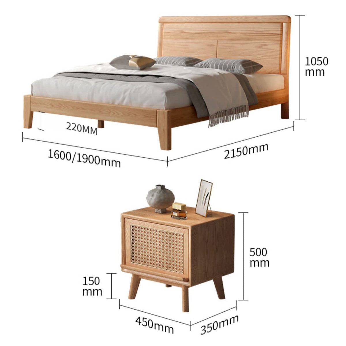 Stunning Natural Oak and Pine Wood Bed - Elegant and Durable hbzwg-634