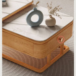 Elegant White Sintered Stone Tea Table with Oak Wood and Metal Accents hbzwg-638