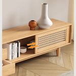 Stylish Oak Wood TV Cabinet with Rattan and Metal Accents hbzwg-639