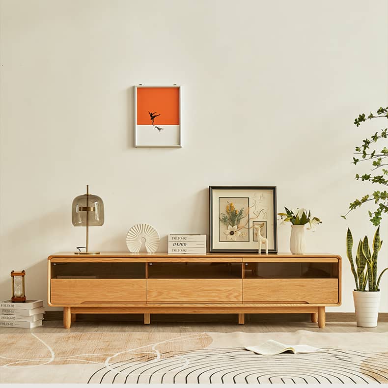 Stylish Oak Wood TV Cabinet in Natural Wood Finish for Modern Living Room Decor hbzwg-641