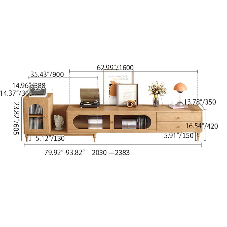 Elegant Brown Oak & Pine TV Cabinet with Glass Doors and Metal Accents hbzwg-646