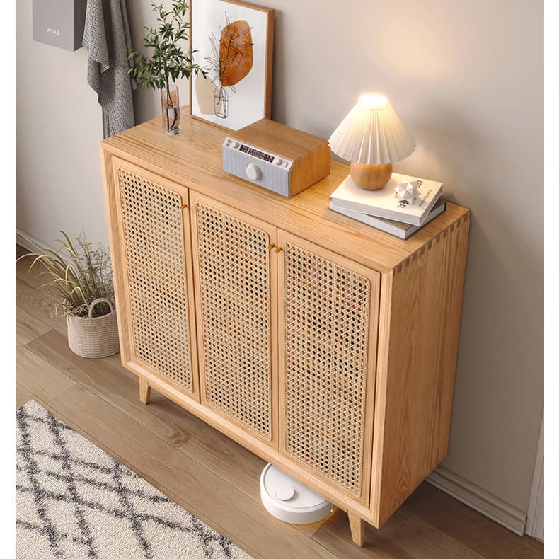 Natural Oak Wood Cabinet with Rattan Doors and Metal Accents hbzwg-647