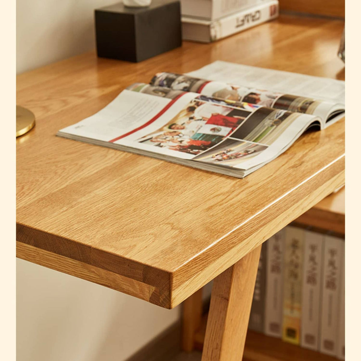 Elegant Oak Wood Table with Sleek Metal Frame - Natural Finish hbzwg-649