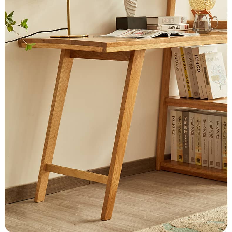 Elegant Oak Wood Table with Sleek Metal Frame - Natural Finish hbzwg-649