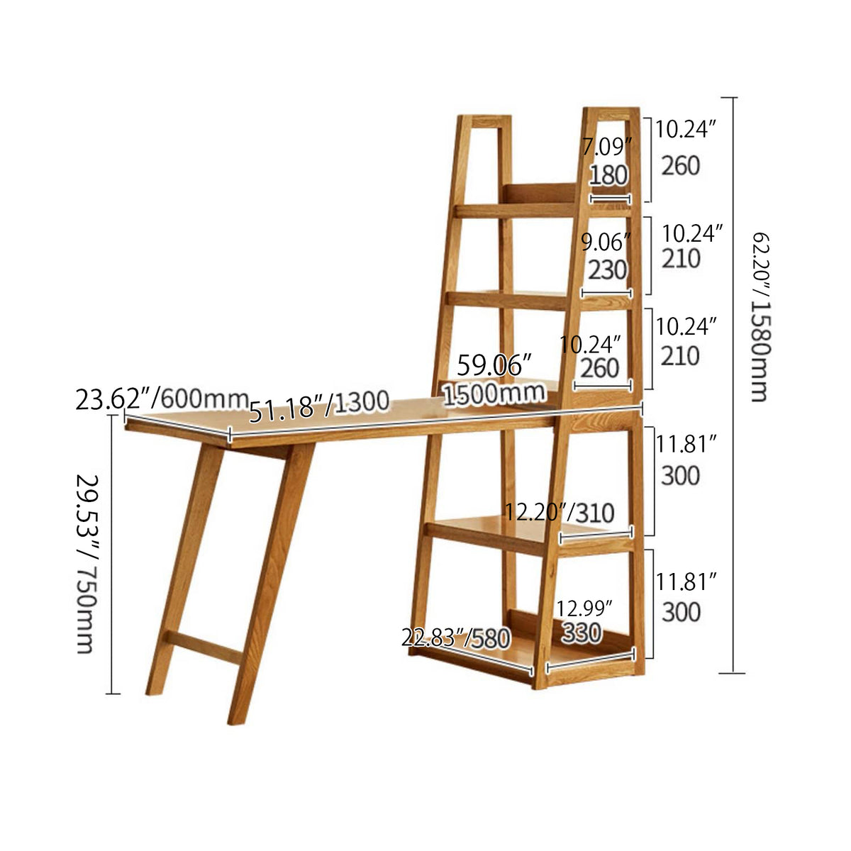 Elegant Oak Wood Table with Sleek Metal Frame - Natural Finish hbzwg-649