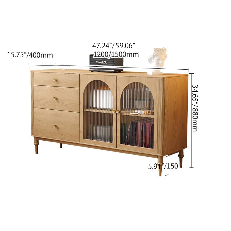 Stunning Oak & Pine Wood Glass Cabinet with Sleek Metal Accents hbzwg-651