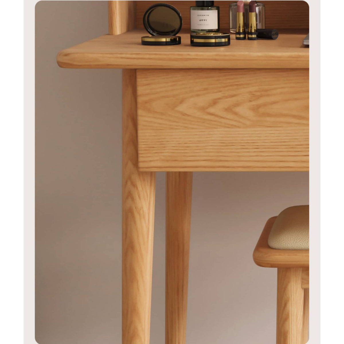 Elegant Oak Wood and Metal Vanity Table with Glass Top hbzwg-652