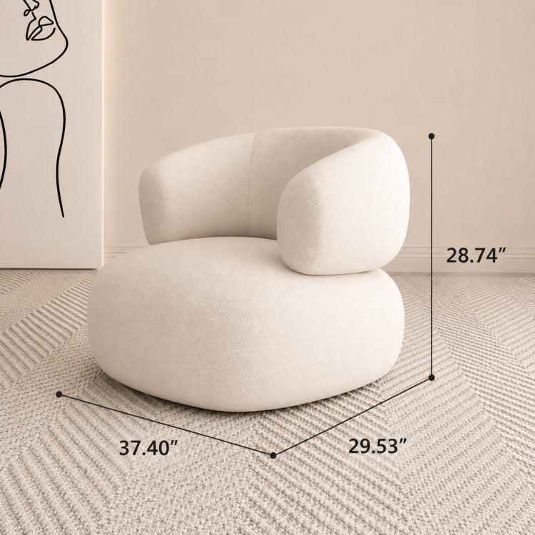 Modern Off-White Faux Lambswool Curved Sofa, Cute Round-Shaped Couch for Living Room hch-3071