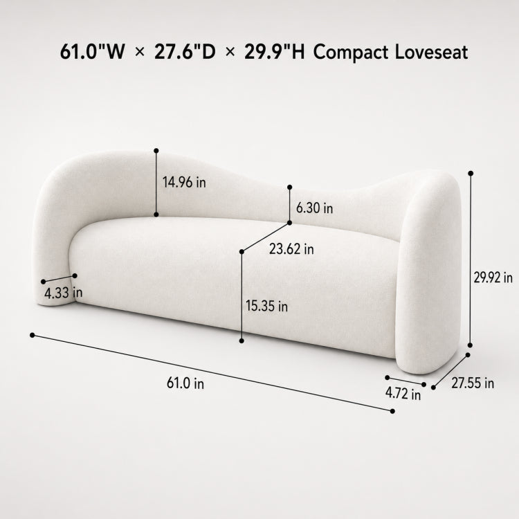 Modern Off-White Faux Lambswool Curved Sofa, Cute Round-Shaped Couch for Living Room hch-3071