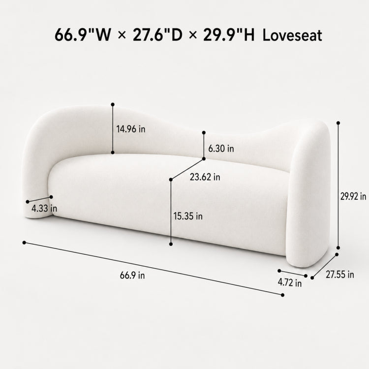 Modern Off-White Faux Lambswool Curved Sofa, Cute Round-Shaped Couch for Living Room hch-3071