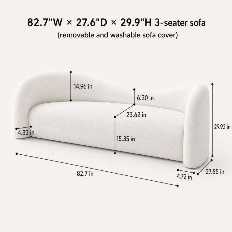 Modern Off-White Faux Lambswool Curved Sofa, Cute Round-Shaped Couch for Living Room hch-3071
