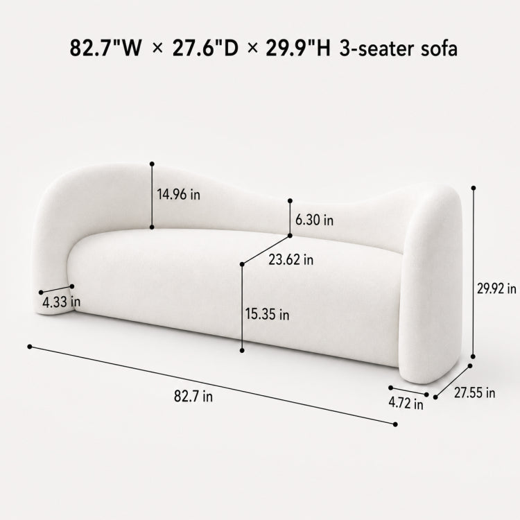 Modern Off-White Faux Lambswool Curved Sofa, Cute Round-Shaped Couch for Living Room hch-3071